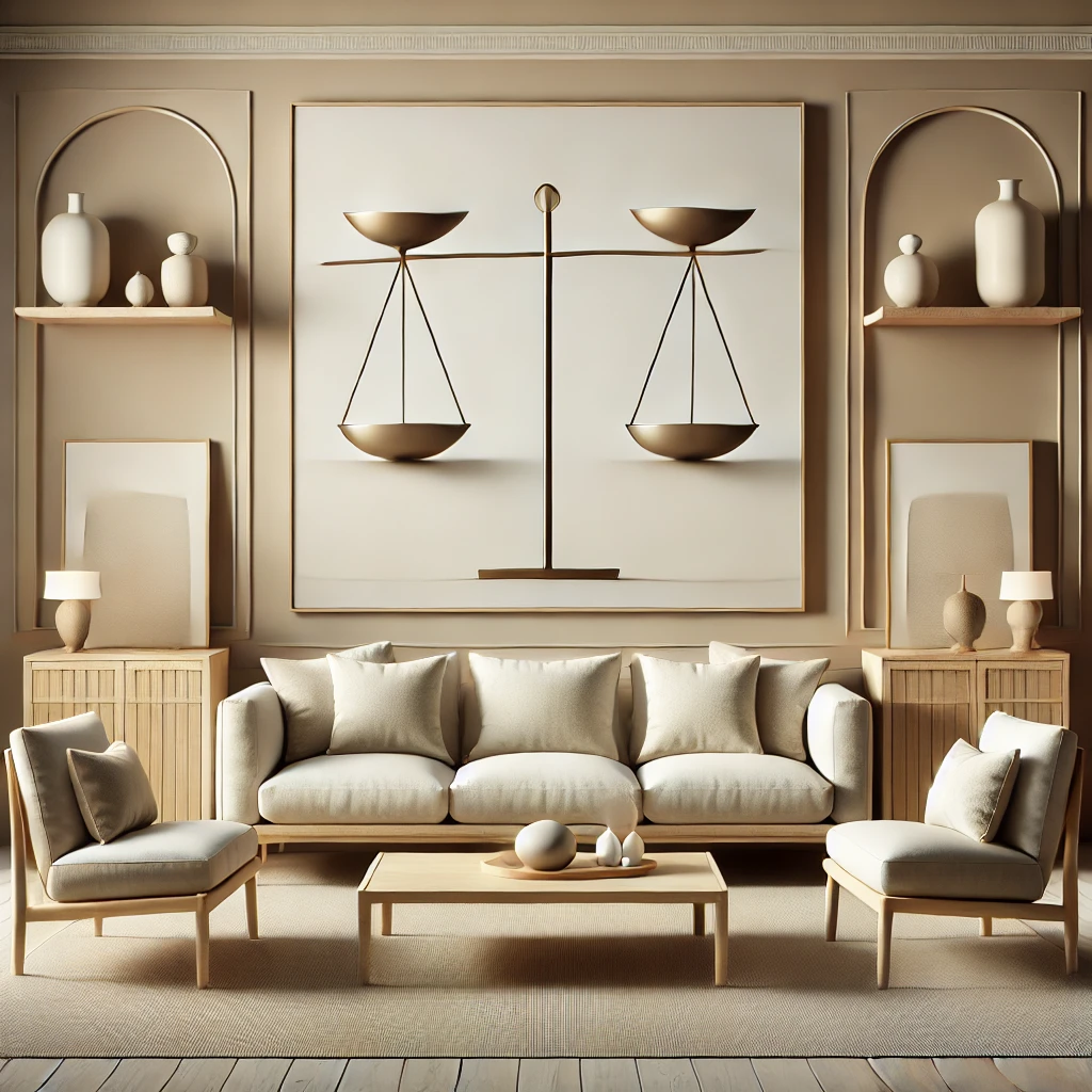 A balanced living room with symmetrical furniture arrangement.