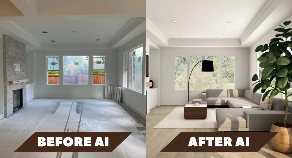before the use of AI interior design and after the use of AI interior design