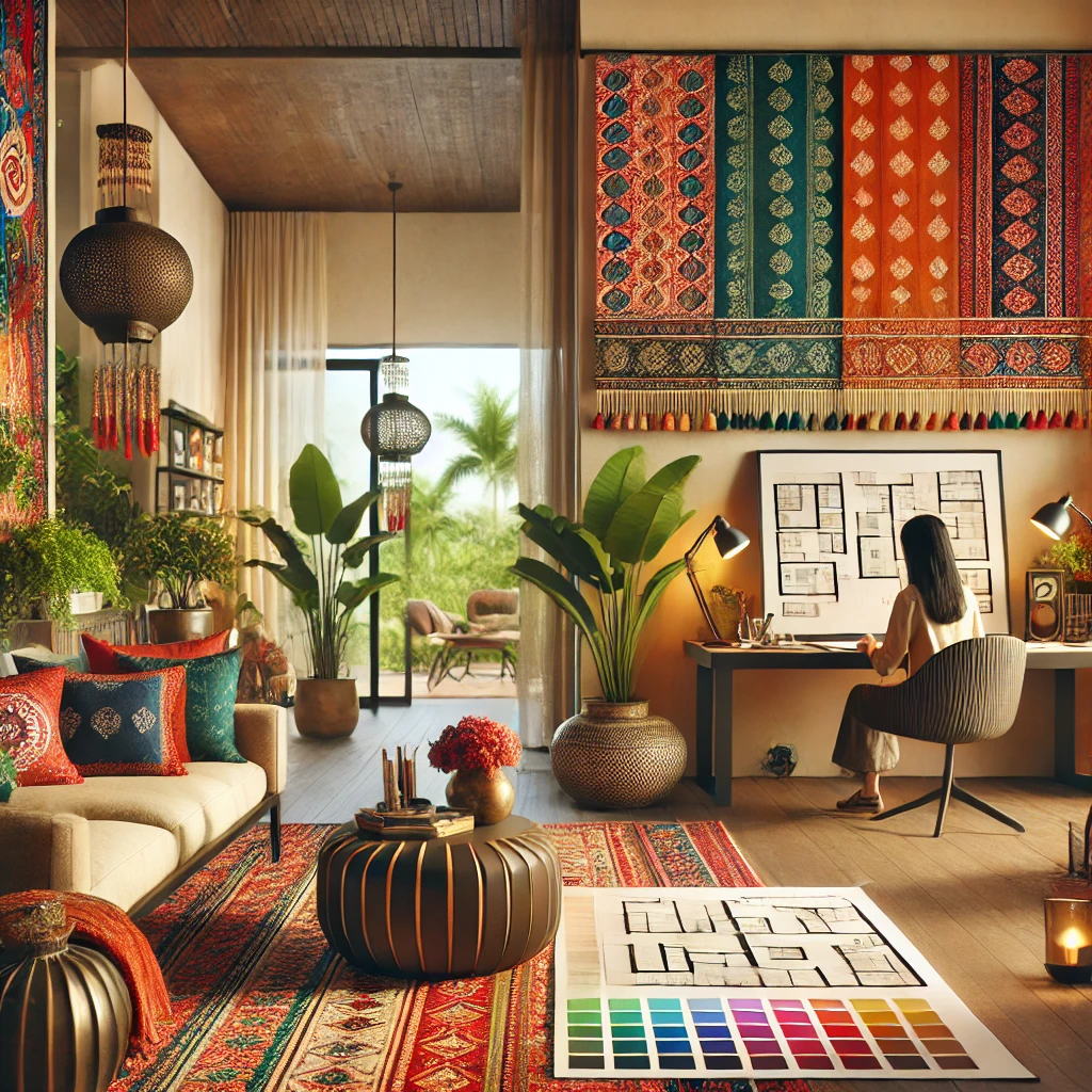 image representing interior design as a potential career option in India, combining both traditional and contemporary elements.